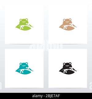 Frog On A Leaf Logo Design Stock Vector