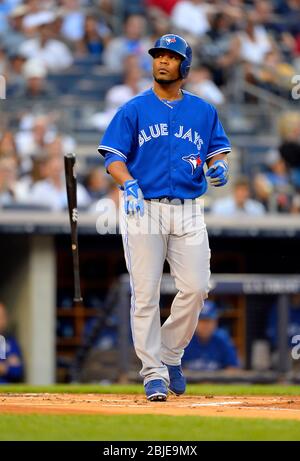 August 21, 2013: Toronto Blue Jays first baseman Edwin Encarnacion (10) reacts after walking during a MLB game played between the Toronto Blue Jays an Stock Photo