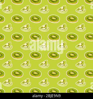 Food pattern. Creative collage with fresh slice kiwi on colored background. Food texture Stock Photo