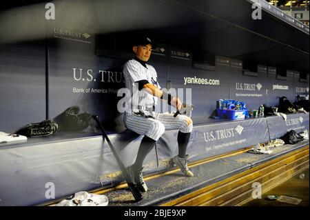 August 21, 2013: New York Yankees right fielder Ichiro Suzuki (31) sits on the bench during a MLB game played between the Toronto Blue Jays and New Yo Stock Photo