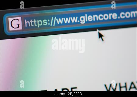 New-York , USA - April 29 , 2020:Glencore url link adress website close up view on laptop screen Stock Photo