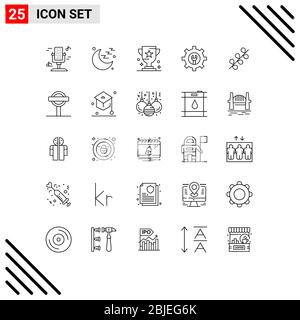 25 Universal Line Signs Symbols of holiday, catkin, cup, wrench, gear Editable Vector Design Elements Stock Vector
