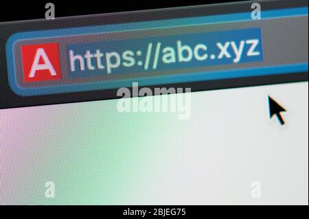 New-York , USA - April 29 , 2020: Alphabet url link adress website close up view on laptop screen Stock Photo