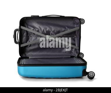 Opened traveler bag, isolated on white Stock Photo