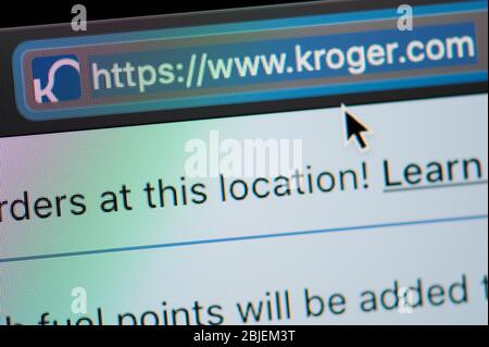 New-York , USA - April 29 , 2020: Kroger url link adress website close up view on laptop screen Stock Photo