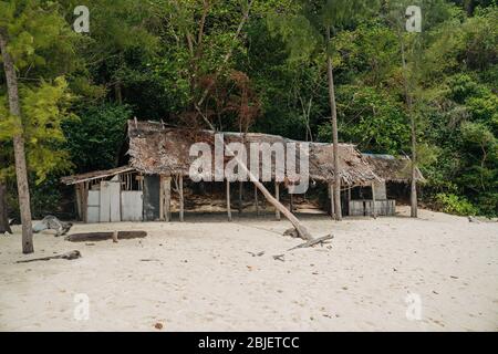 Abandoned cottage in Thailand's Bamboo Island in middle of the jungle and beach Stock Photo