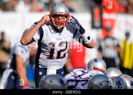 October 20, 2013: New England Patriots quarterback Tom Brady (12) calls a audible during the second half of a week 7 AFC East matchup between the New Stock Photo