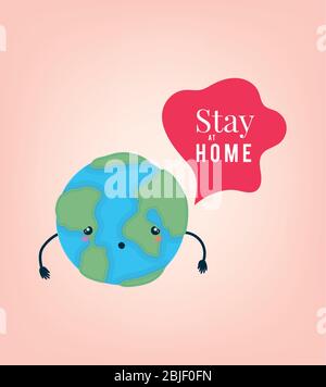 Stay at home text world cartoon and bubble vector design Stock Vector