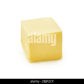 Piece of butter isolated on white background. Butter cube. Stock Photo