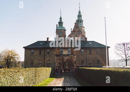 The Rosenborg Castle in Copenhagen, Denmark February 18, 2019 on winter sunny day. Dutch Renaissance style. Rosenborg is the former residence of Stock Photo