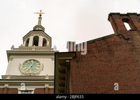 Opened in 1753, Philadelphia's Independence Hall is where the United States Declaration of Independence and the Constitution were debated and adopted. Stock Photo
