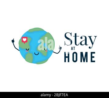 Stay at home text world cartoon heart and bubble vector design Stock Vector