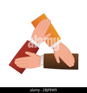 People putting hands together isolated cartoon design. Business team expressing unity vector illustration in flat style. Teamwork and collaboration Stock Vector