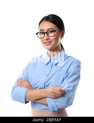 Portrait of Asian female teacher isolated on white Stock Photo - Alamy