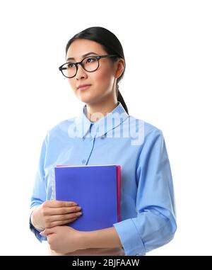 Portrait of Asian female teacher isolated on white Stock Photo - Alamy