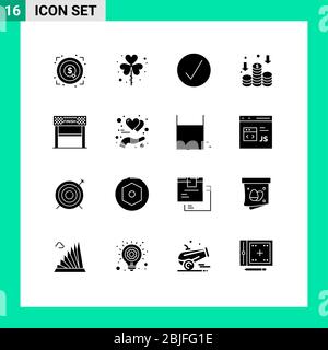 Set of 16 Modern UI Icons Symbols Signs for line, money, shamrock, income, multimedia Editable Vector Design Elements Stock Vector