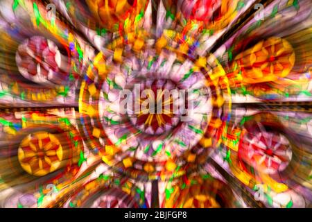 Stain Glass window in the dome of the Paris Casino in Las Vegas using blur effect with slow motion Stock Photo