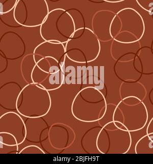 Mess of Circles, orange and brown intertwined on a rust background seamless vector repeat pattern design Stock Vector
