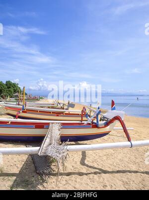 Jukung outrigger sailboat on Nusa Dua Beach, Nusa Dua, Bali, Republic of Indonesia Stock Photo