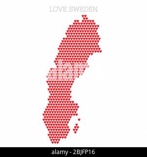 Sweden country map made from love heart halftone pattern Stock Vector