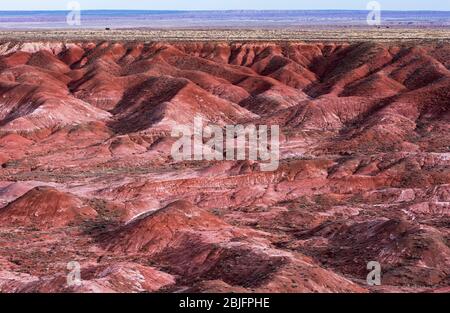 Late evening light on the Painted Desert  and the vast Badlands within Petrified Forest National Park, Arizona. Stock Photo