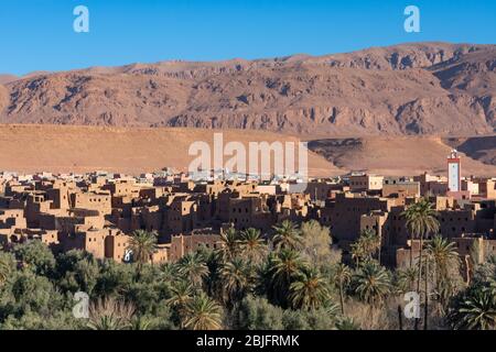 Tinghir Morocco Skyline with Mud Homes and Palm Trees Stock Photo