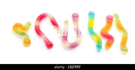 Tasty jelly worms on white background Stock Photo