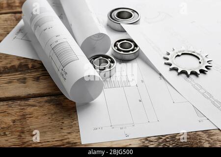 Engineering Supplies Example Engineering supplies and blueprints on workplace Stock Photo - Alamy