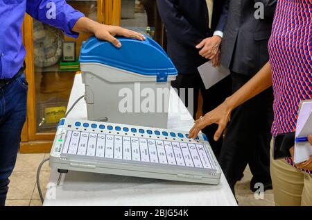 New Delhi / India - September 20, 2019: Ballot unit of the direct-recording electronic (DRE) voting machine used for Indian general elections, Electio Stock Photo