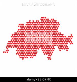Switzerland country map made from love heart halftone pattern Stock Vector
