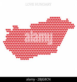 Hungary country map made from love heart halftone pattern Stock Vector