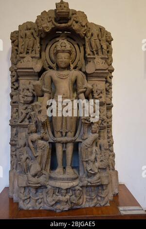 New Delhi / India - September 26, 2019: Stone relief of Hindu god Vishnu in the National Museum of India in New Delhi