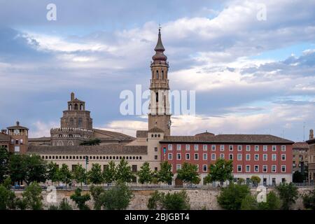 Church tower of the La Seo Cathedral aka Catedral del Salvador in Zaragoza, Spain, Europe Stock Photo