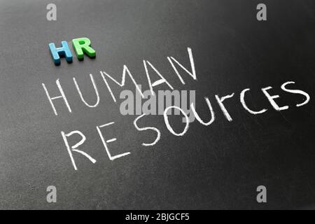 Abbreviation and text written with chalk on blackboard. Management concept Stock Photo