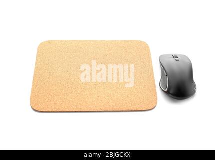 Modern wireless mouse and pad on white background Stock Photo