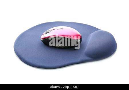 Modern wireless mouse and pad on white background Stock Photo