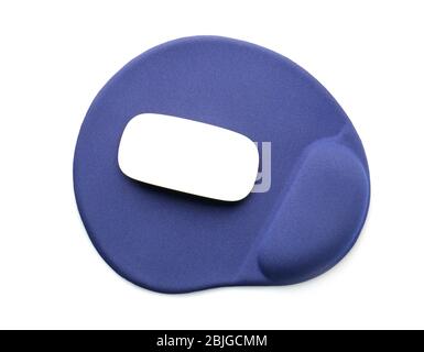 Modern wireless mouse and pad on white background Stock Photo