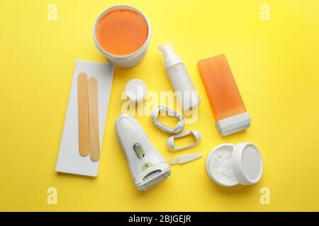 Set for epilation on color background Stock Photo