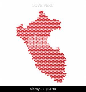 Peru country map made from love heart halftone pattern Stock Vector
