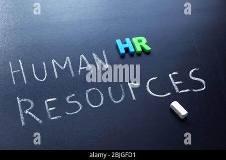 Abbreviation and text written with chalk on blackboard. Management concept Stock Photo