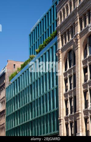 View of the glass facade of 40 Bond street in New York City by Herzog and de Meuron architects Stock Photo