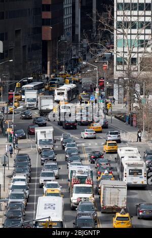 New York City traffic on a crowded lower Manhattan road Stock Photo