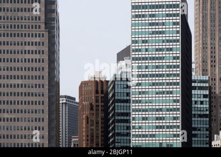 Modern grouping of New York towers arranged in vintage flat lighting Stock Photo