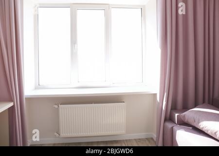 White metal-plastic window in modern apartment Stock Photo