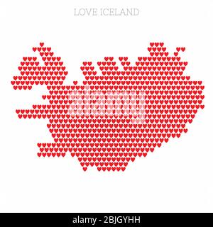 Iceland country map made from love heart halftone pattern Stock Vector