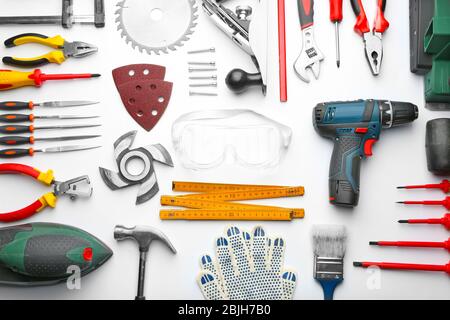Set of carpenter's tools on white background Stock Photo