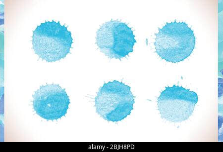 Vector blue watercolor painted stains set. Blue watercolor textured vector backgrounds set Stock Vector