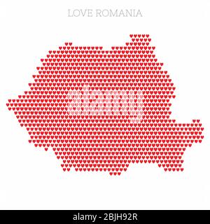 Romania country map made from love heart halftone pattern Stock Vector