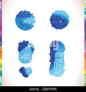 Vector blue watercolor painted stains set. Abstract blue watercolor hand paint splashes. Stock Vector