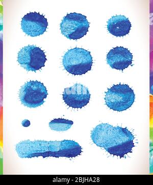 Vector blue watercolor painted stains set. Blue watercolor textured vector backgrounds set Stock Vector